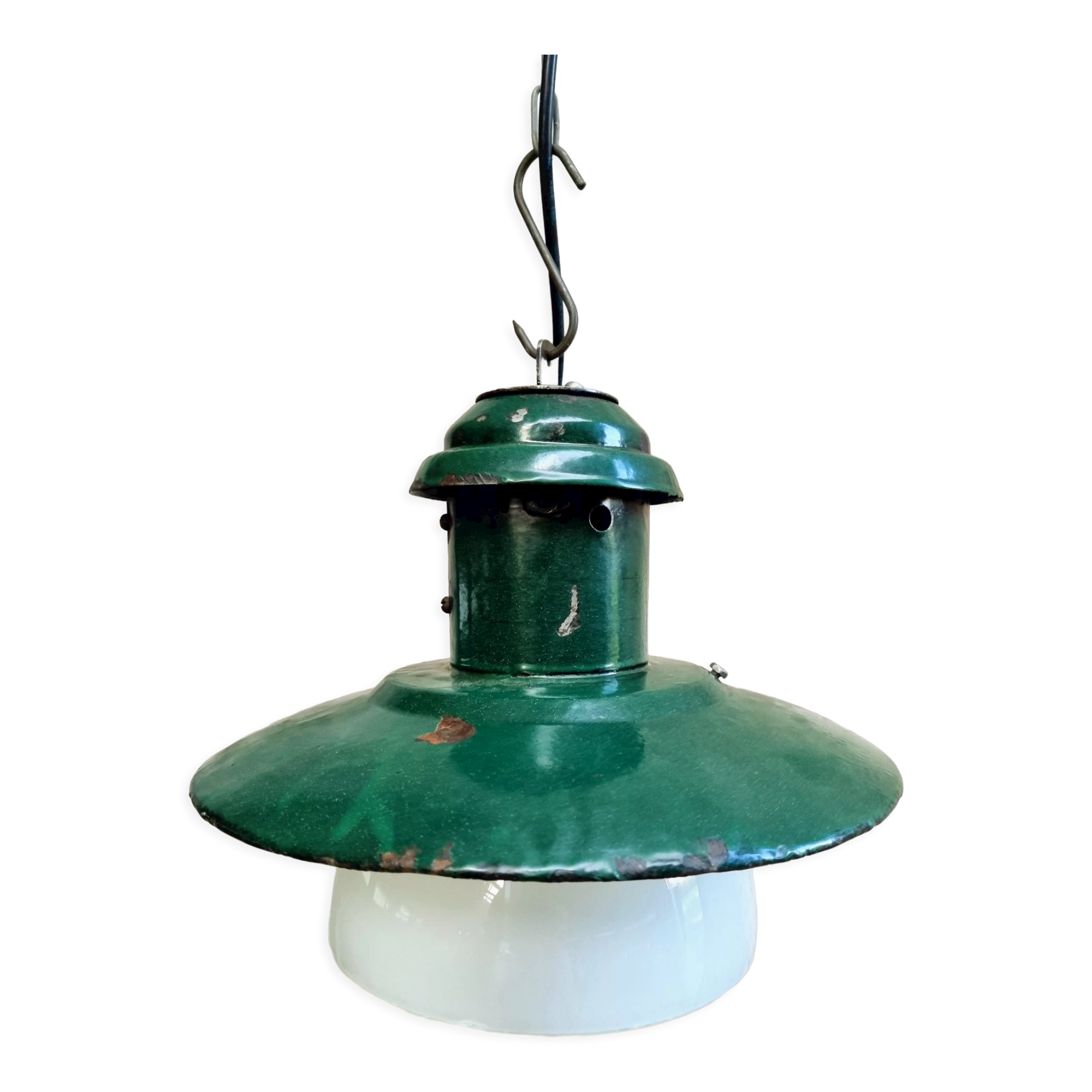 Vintage street lamp green enamel with glass