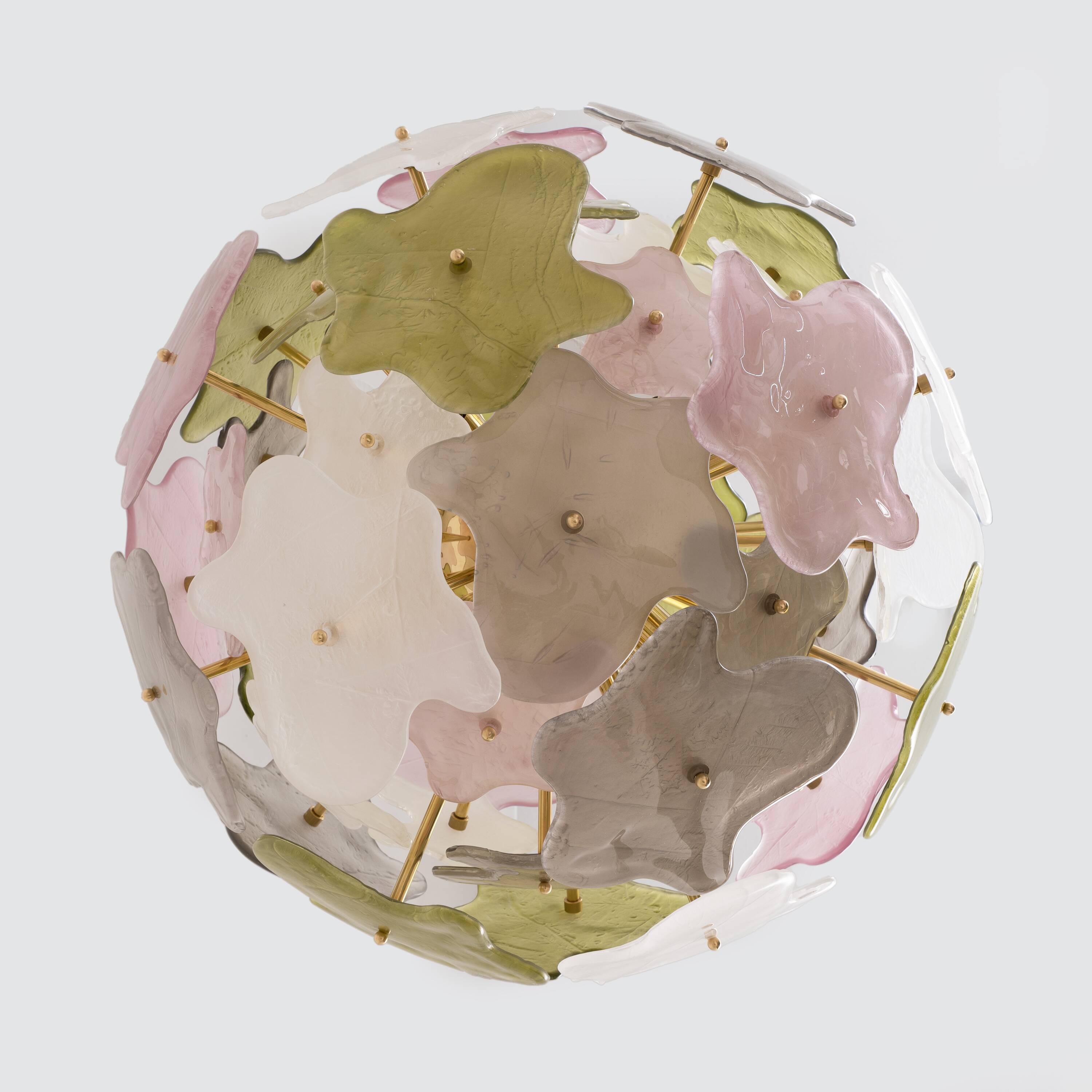 Italian Murano Glass Sputnik Chandelier in Pastel Colors and Polished Brass