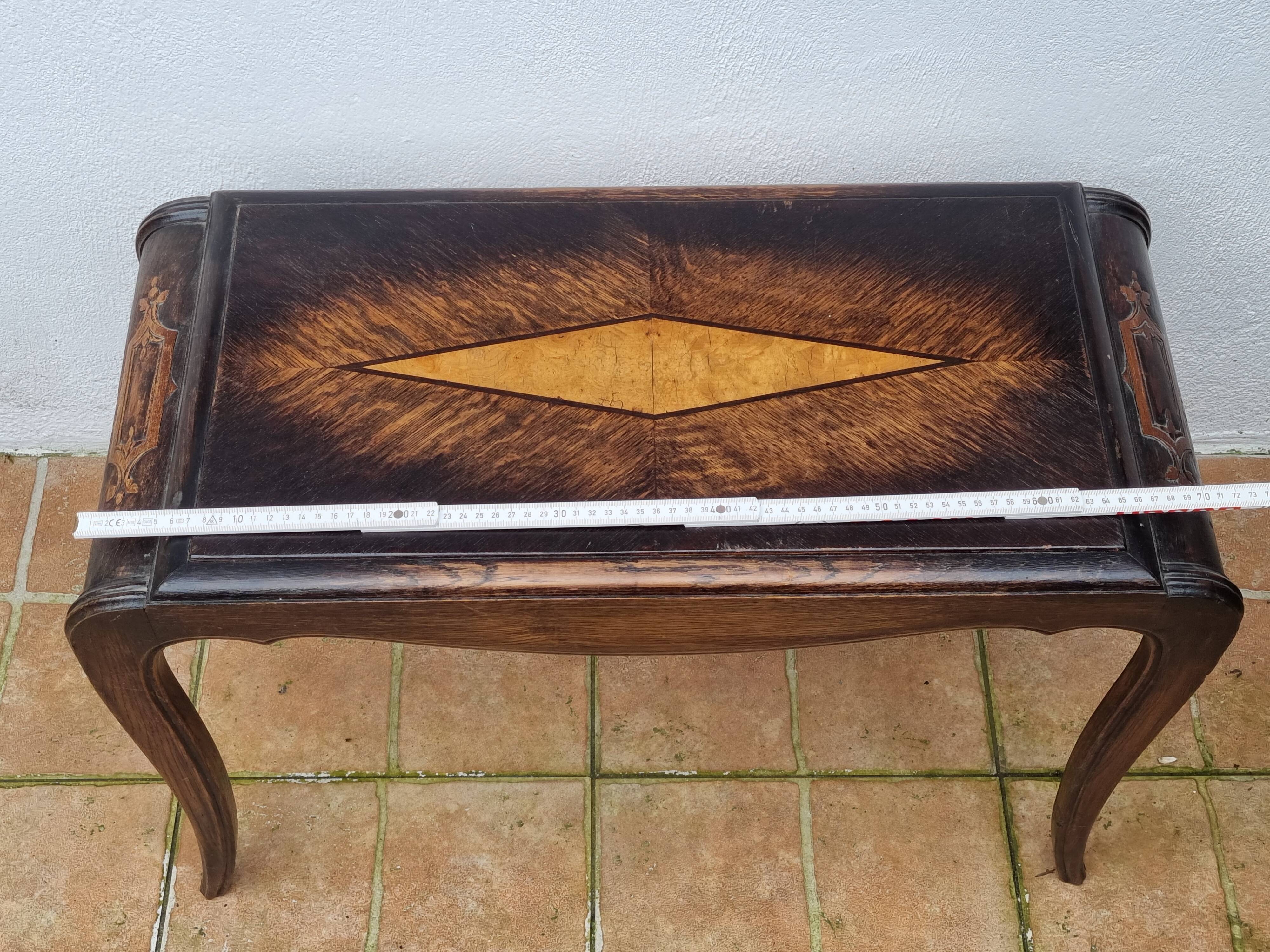 Vintage coffee table in marquetry wood, Louis XV style, 70 x 34 x 52 cm