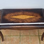 Vintage coffee table in marquetry wood, Louis XV style, 70 x 34 x 52 cm