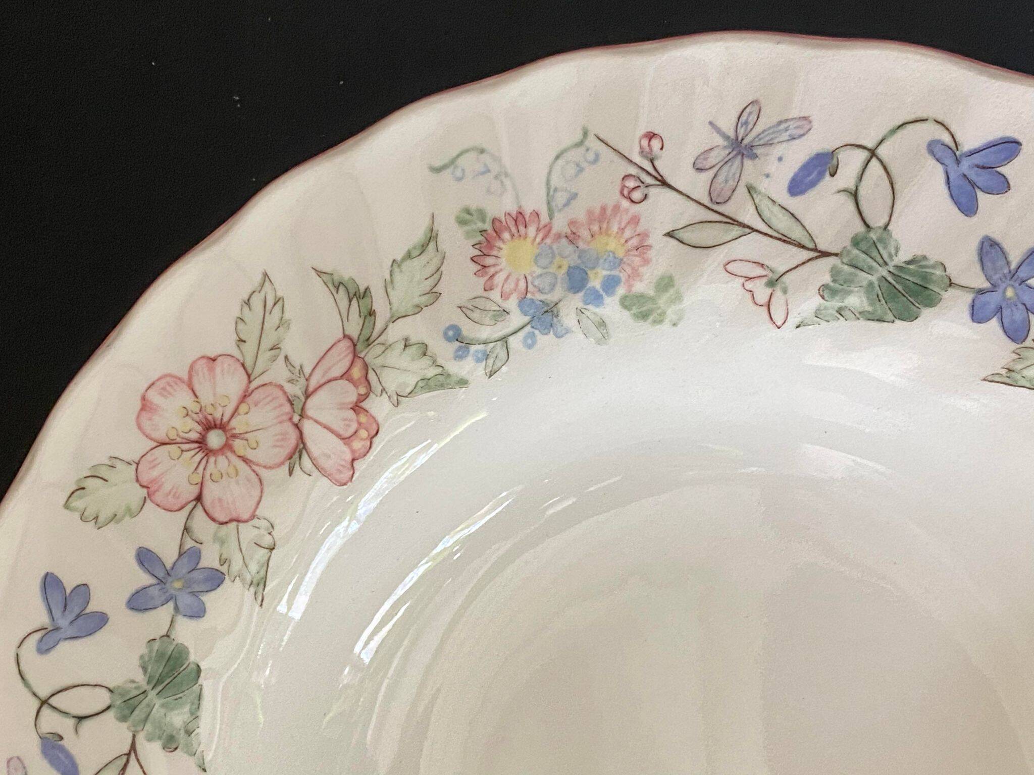 6 Myott Meaking English earthenware soup plates, Spring Fields decor