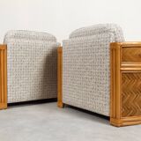 Set of 2 bamboo and rattan fauteuils with graphic fabric