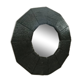 Burnt wooden round mirror  - 55x55cm