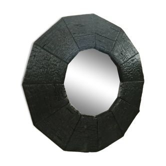 Burnt wooden round mirror  - 55x55cm