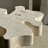 Very large whitewashed mango coffee table with an organic top D:140cm