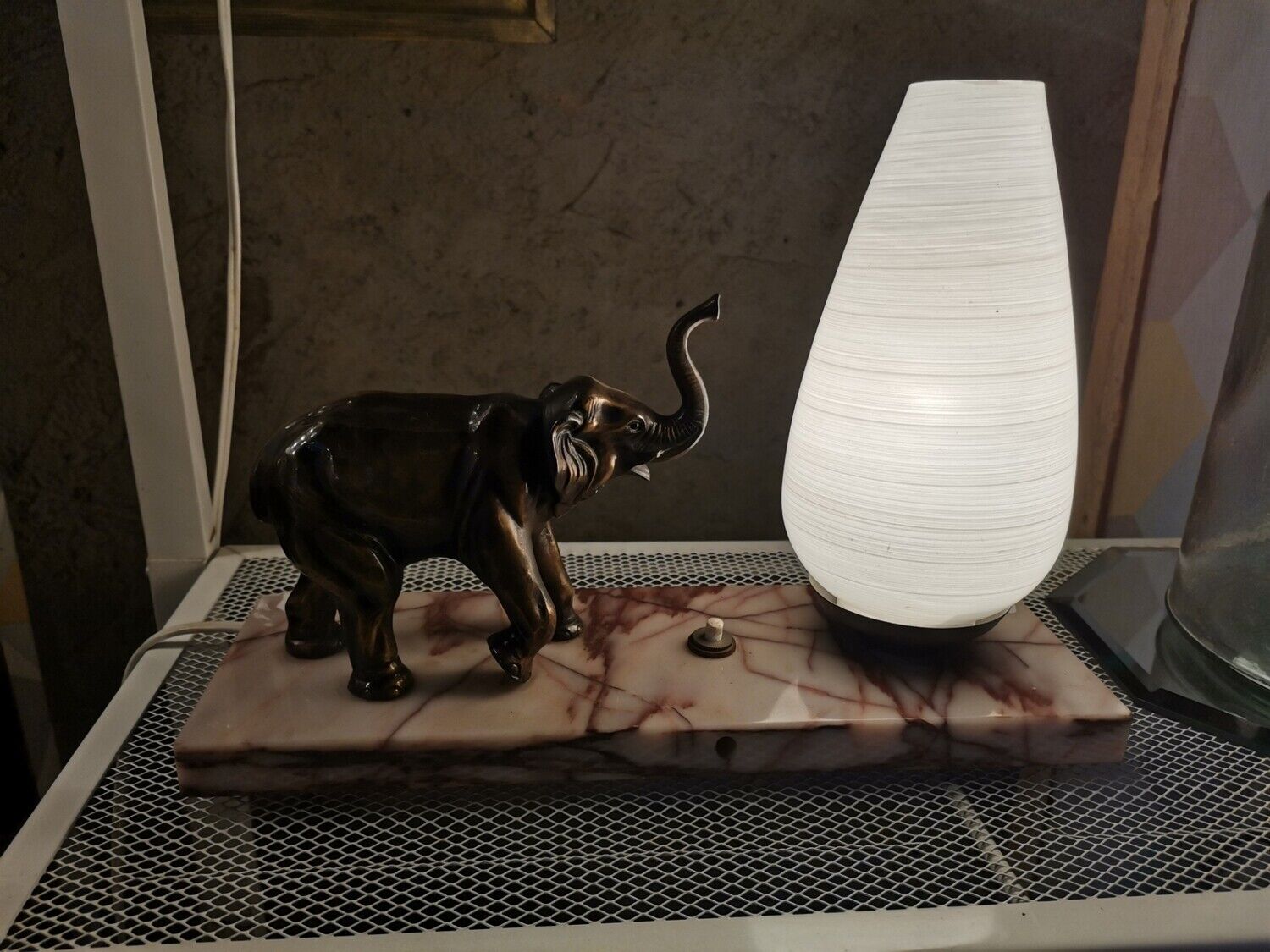 Art deco bedside lamp decorated with elephant decoration