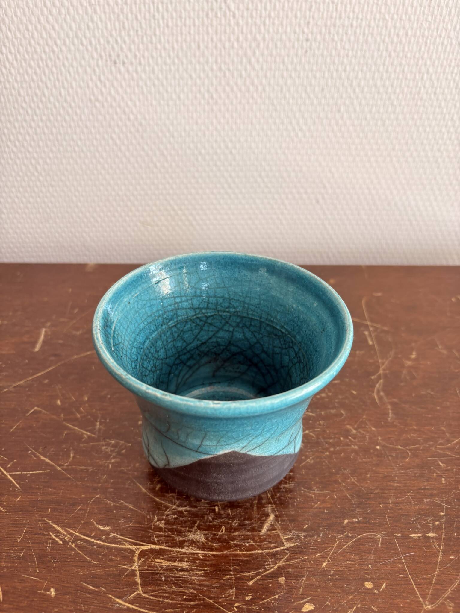 Pocket Vase Bowl Ashtray Raky Signed Pottery Craft Turquoise Z