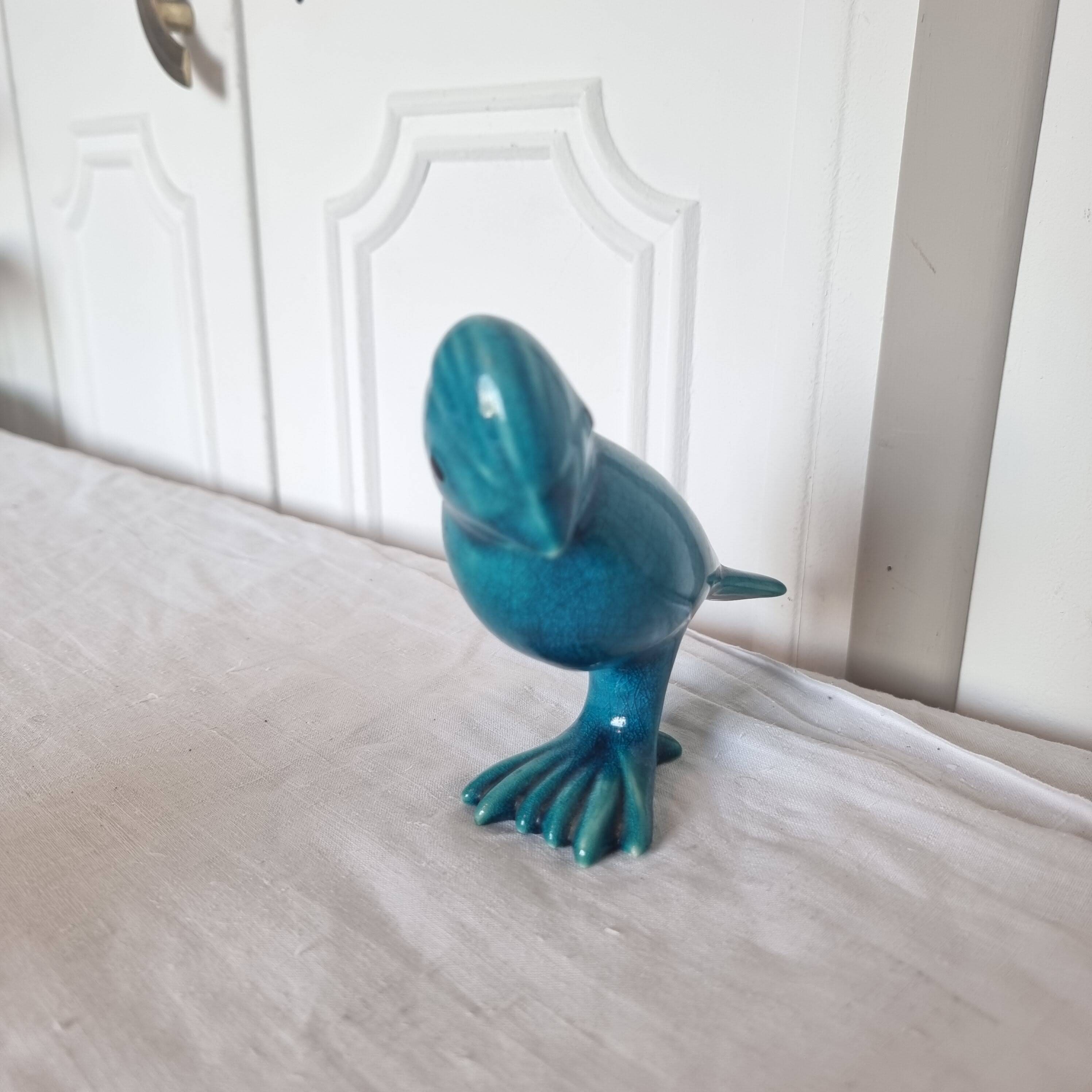 Pair of Art Deco Birds in Blue Porcelain from the 40s-50s signed