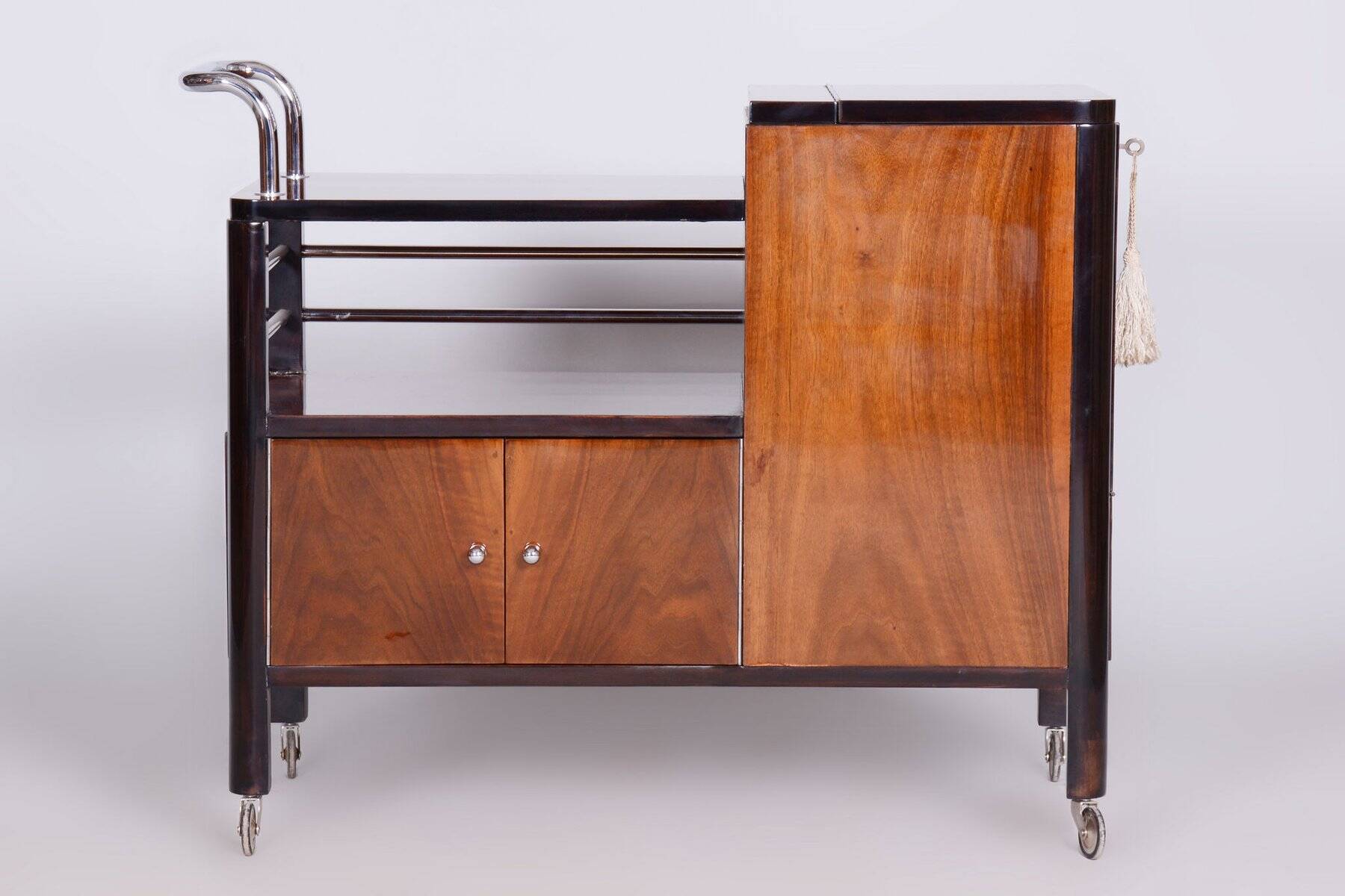 Czech Art Deco Trolley Walnut and Chrome-Plated Steel from Thonet, 1930s