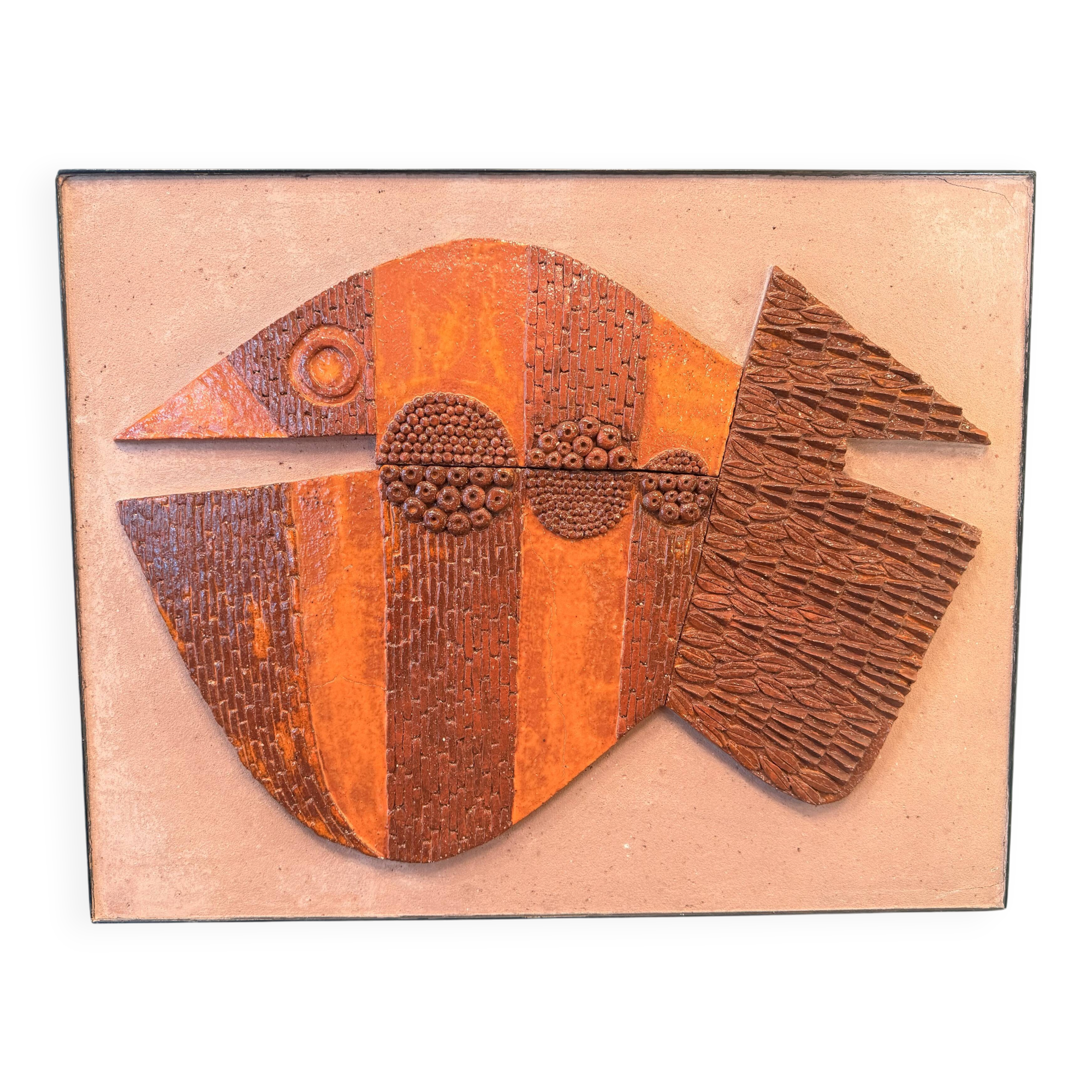 Large ceramic wall panel, stylised fish – 1960s