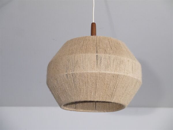 Suspension vintage teck et corde 1960