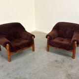 Set of mid-century lounge chairs in oak and teddy
