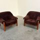 Set of mid-century lounge chairs in oak and teddy