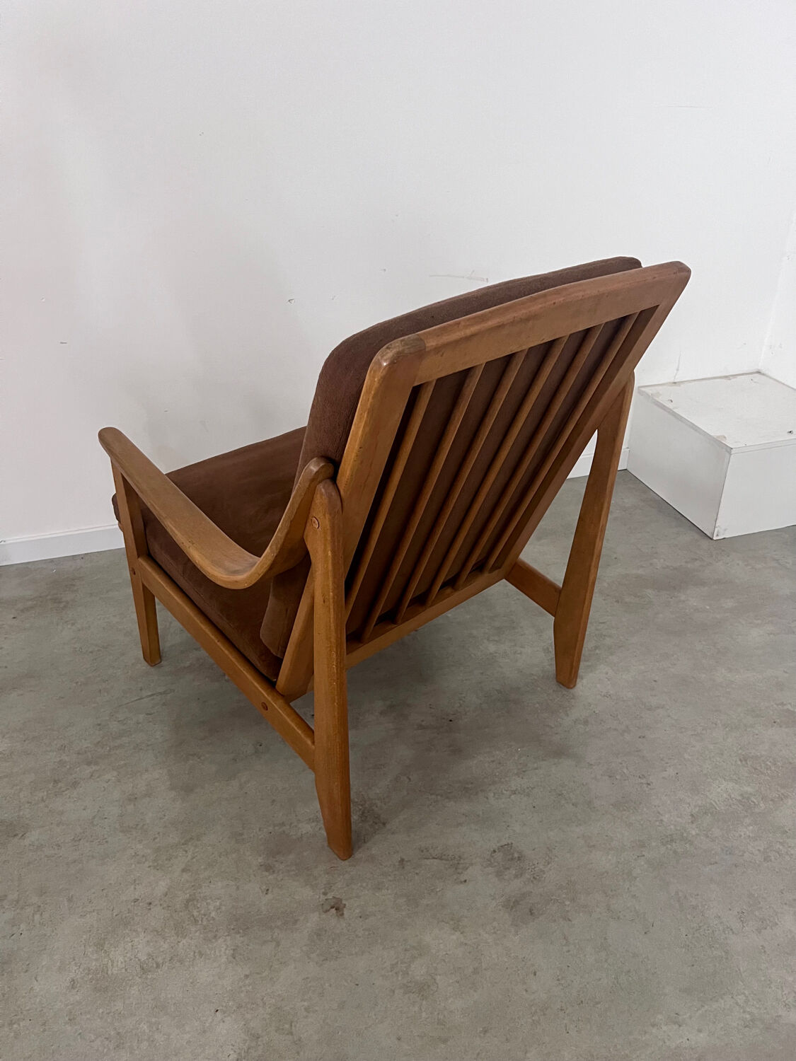 Old Scandinavian designer armchair from the 60s in vintage solid beech