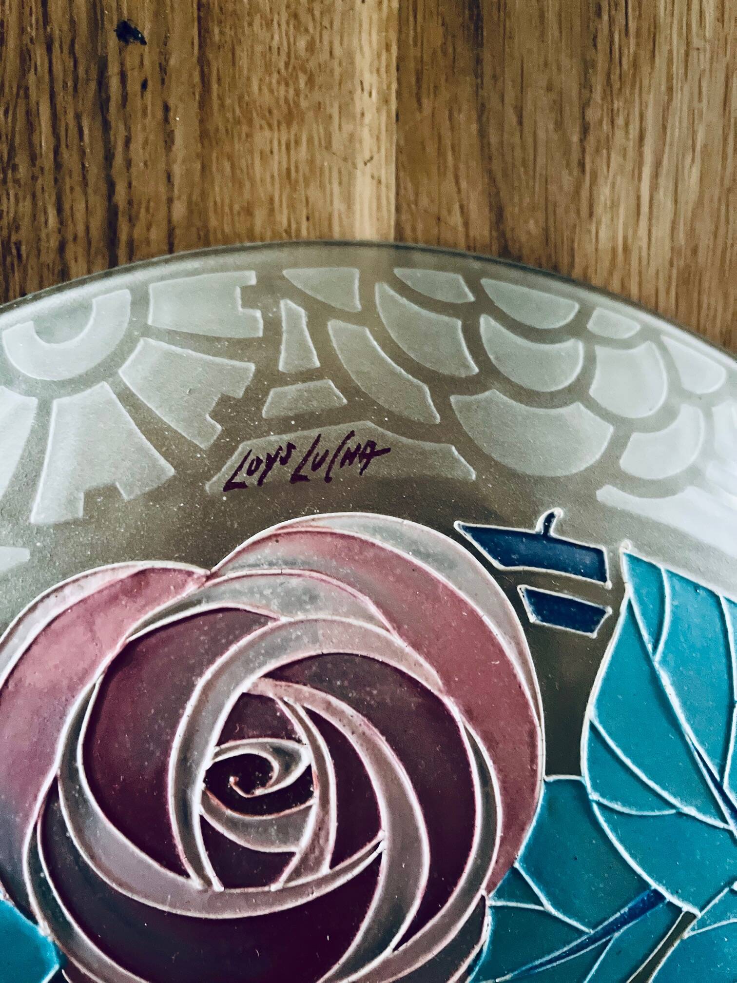 Beautiful Art Deco Loys Lucha chandelier with roses motif