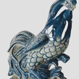 Pair of ceramic roosters in blue camaieu 20th century