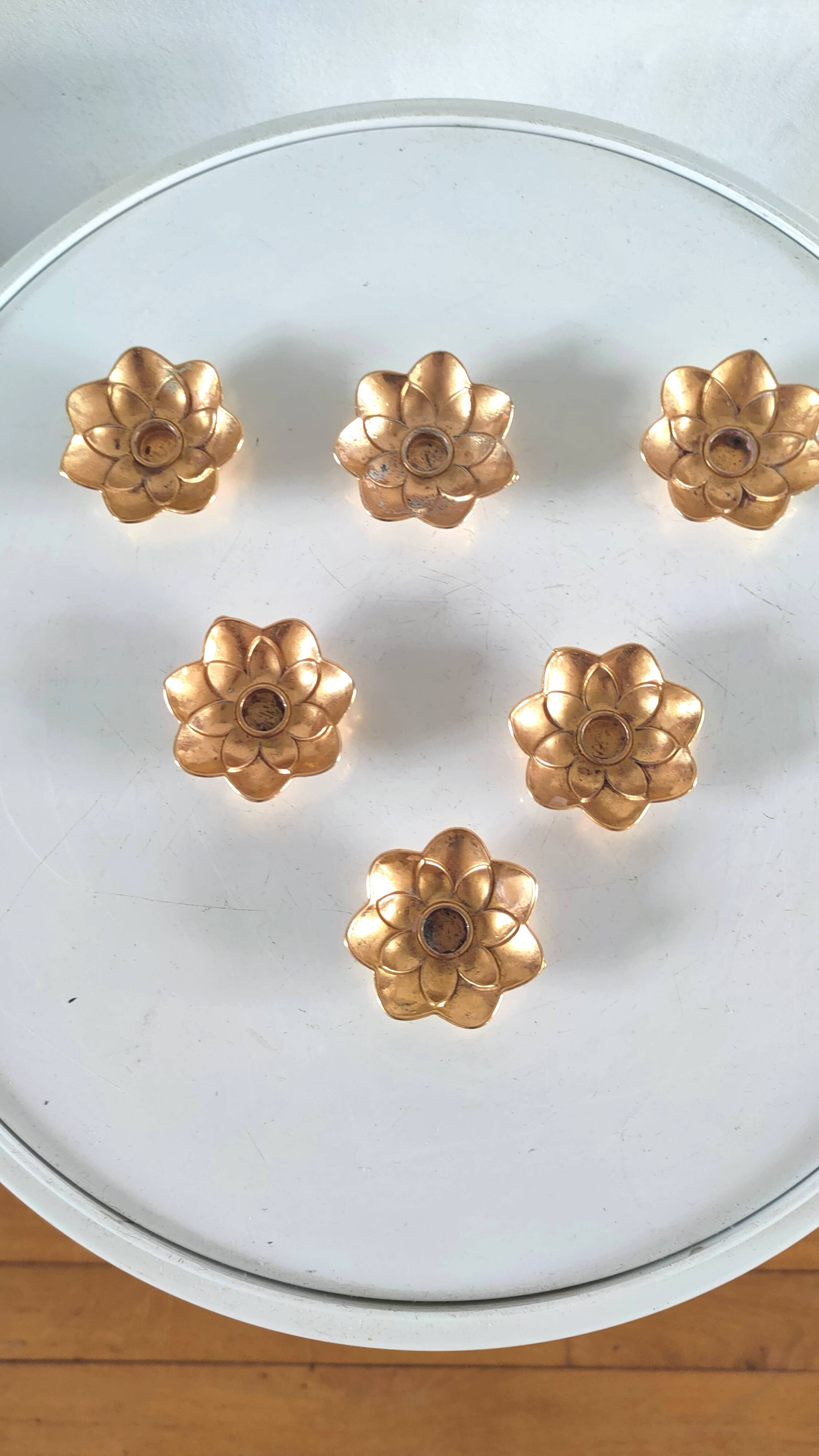 6 flower candle holders in gold metal BMF 70s