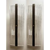 Elegant Brunish Diamanted Rectangular Murano Glass Wall Sconces – Two-Piece