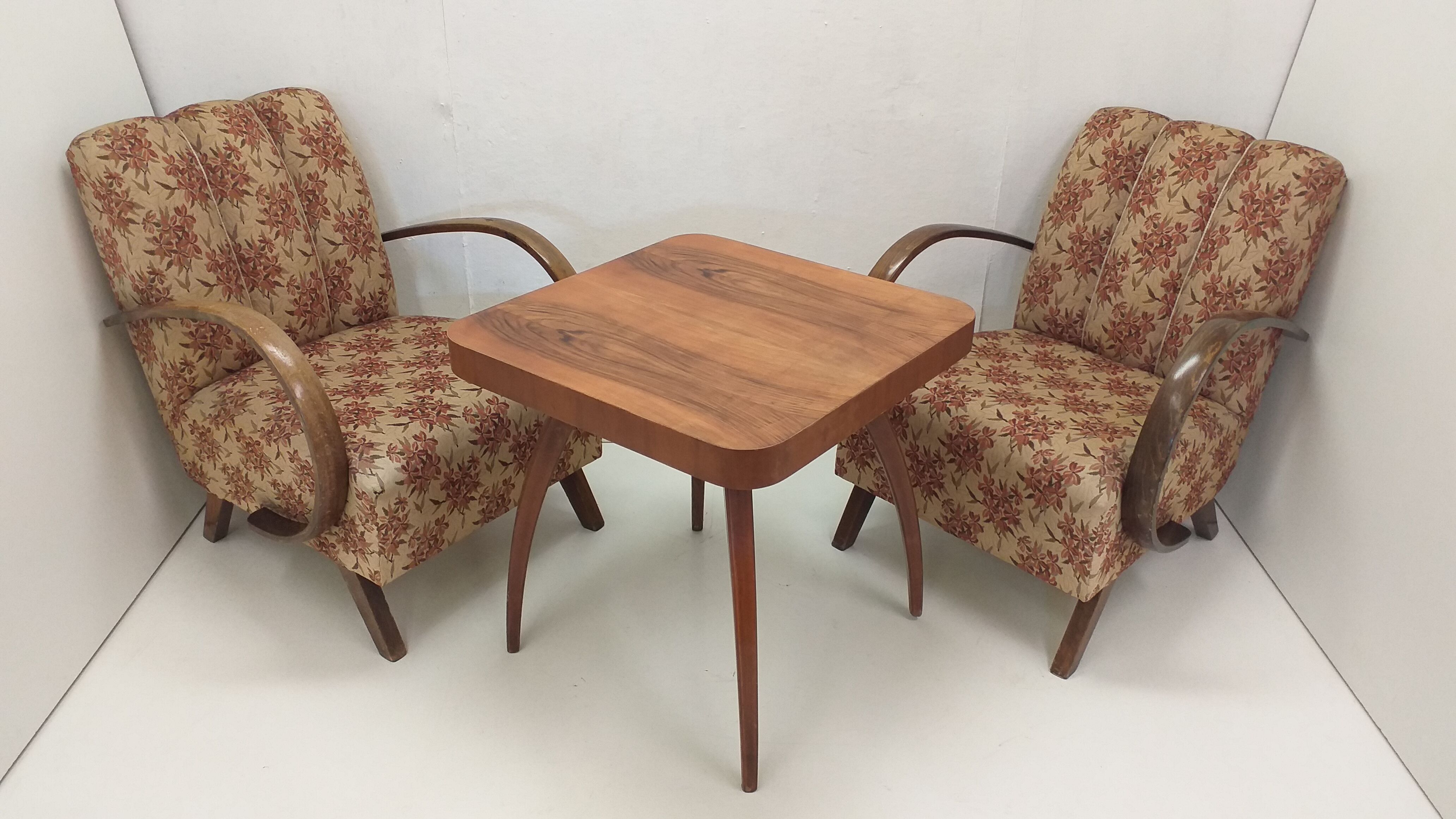 Set of 2 armchairs H 410 Halabala and coffee table for UP Závody, Czechoslovakia
