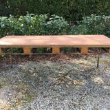 Vintage modernist table with metal tubular base