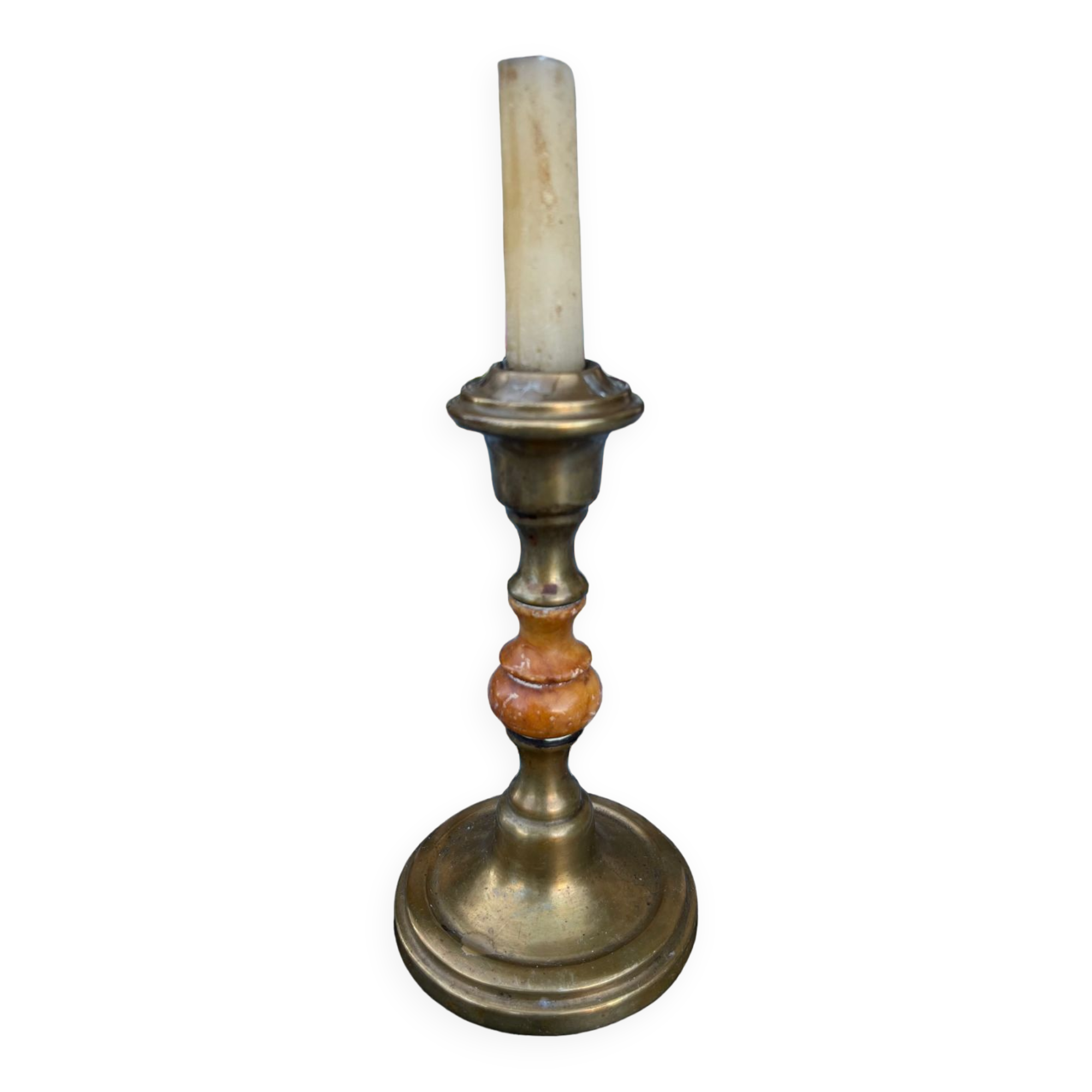 Small old copper and natural stone candle holder