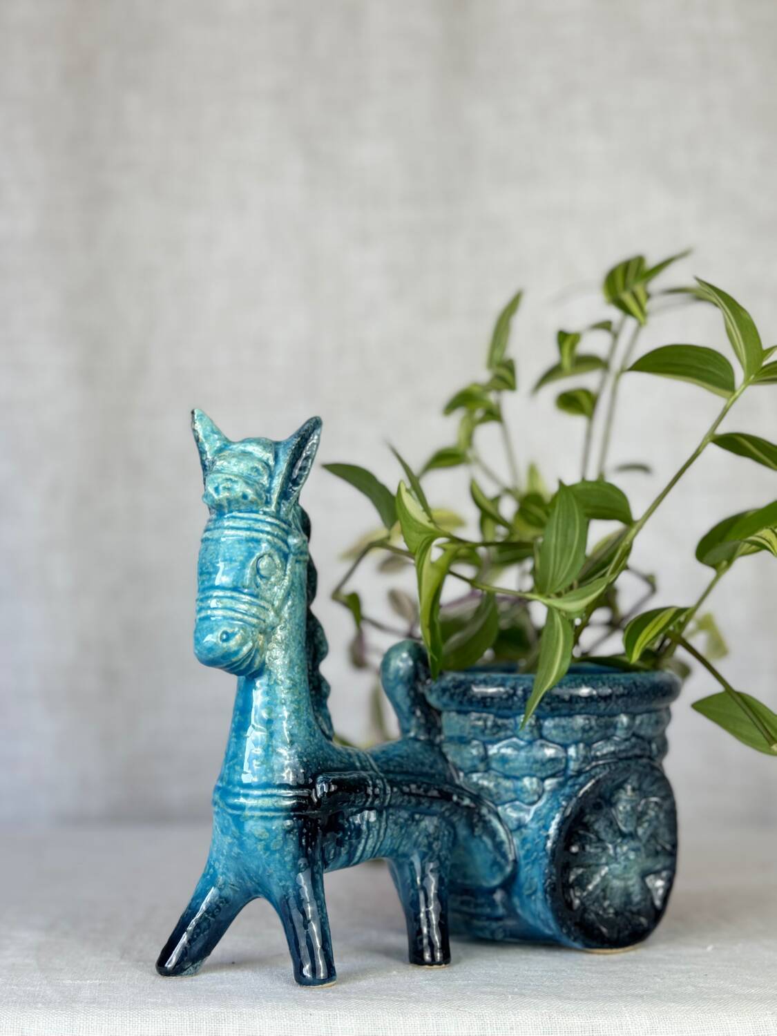 Vintage donkey turquoise blue plant pot / planter
