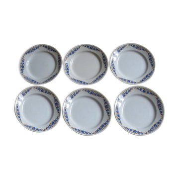 6 antique plates art-deco in earthenware of montereau decor model "colette"
