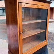 Vintage wooden wall display cabinet, chalet country design.