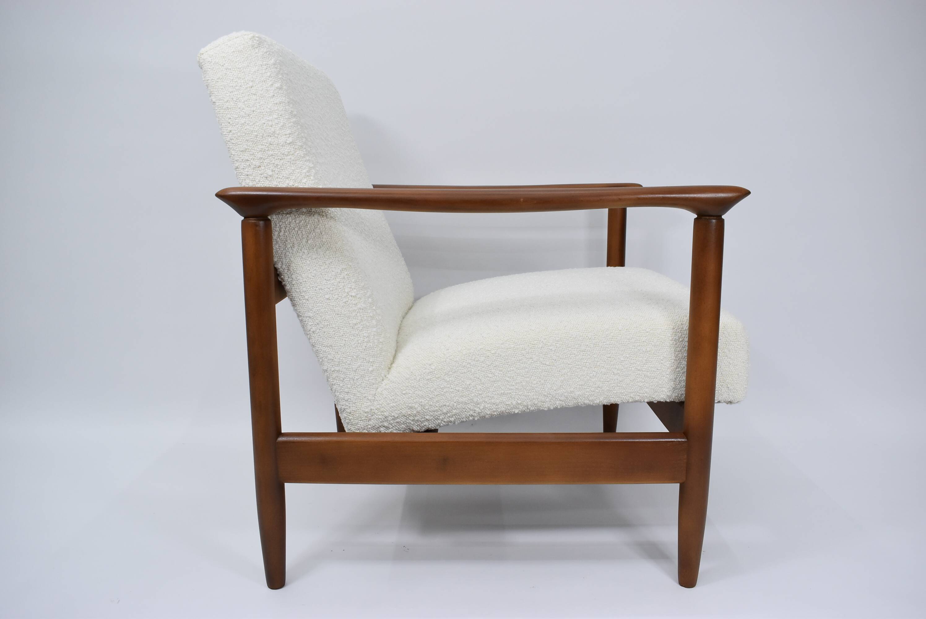 Original vintage armchair, 1960s, designer E.Homma, restored, white bouclé