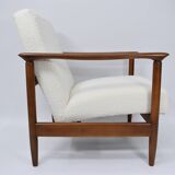 Original vintage armchair, 1960s, designer E.Homma, restored, white bouclé