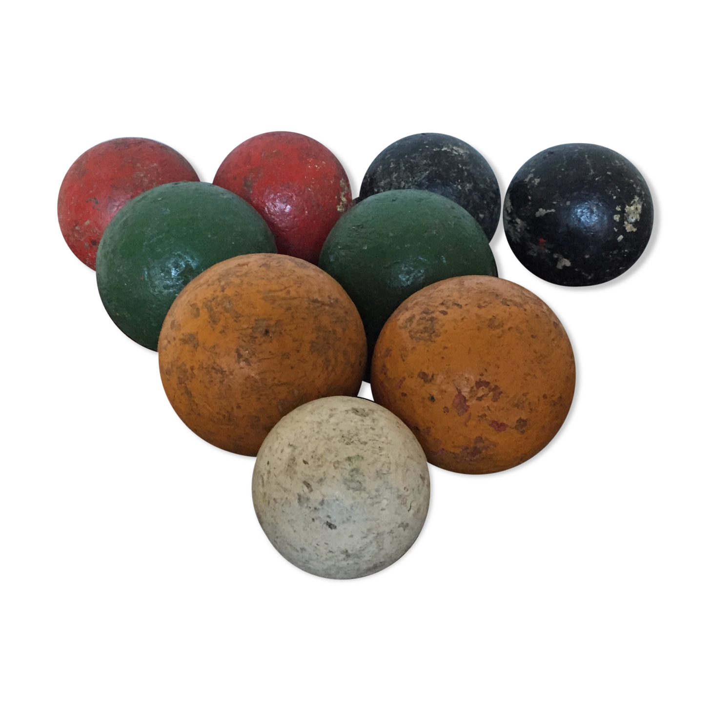 Very old game of wooden petanque balls with piglet