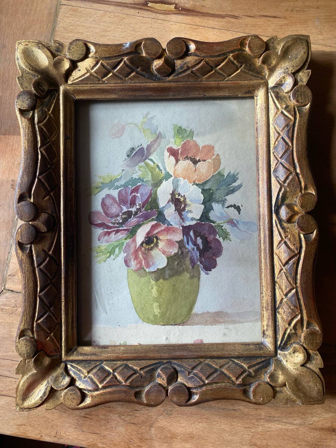 Old painting still life with anemones