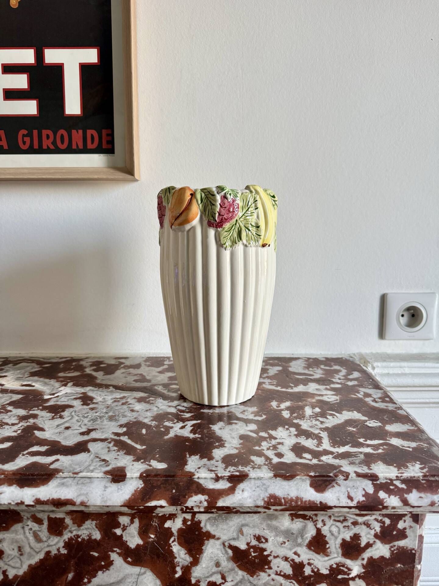 Slipware vase with fruit decoration