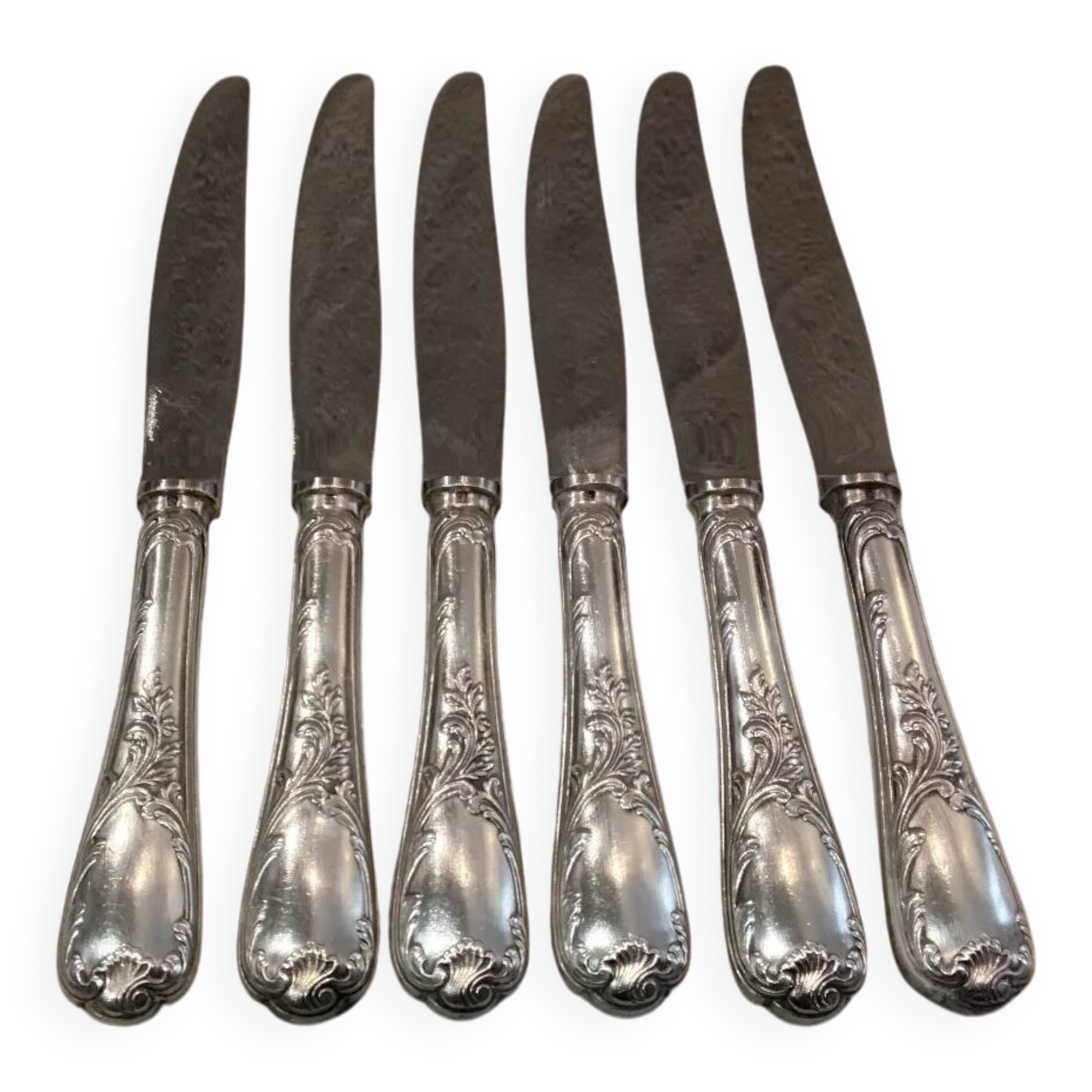 6 silver-plated metal table knives Christofle Marly 4 sharp blades