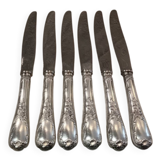 6 silver-plated metal table knives Christofle Marly 4 sharp blades