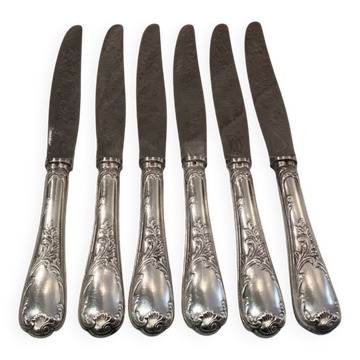 6 silver-plated metal table knives Christofle Marly 4 sharp blades