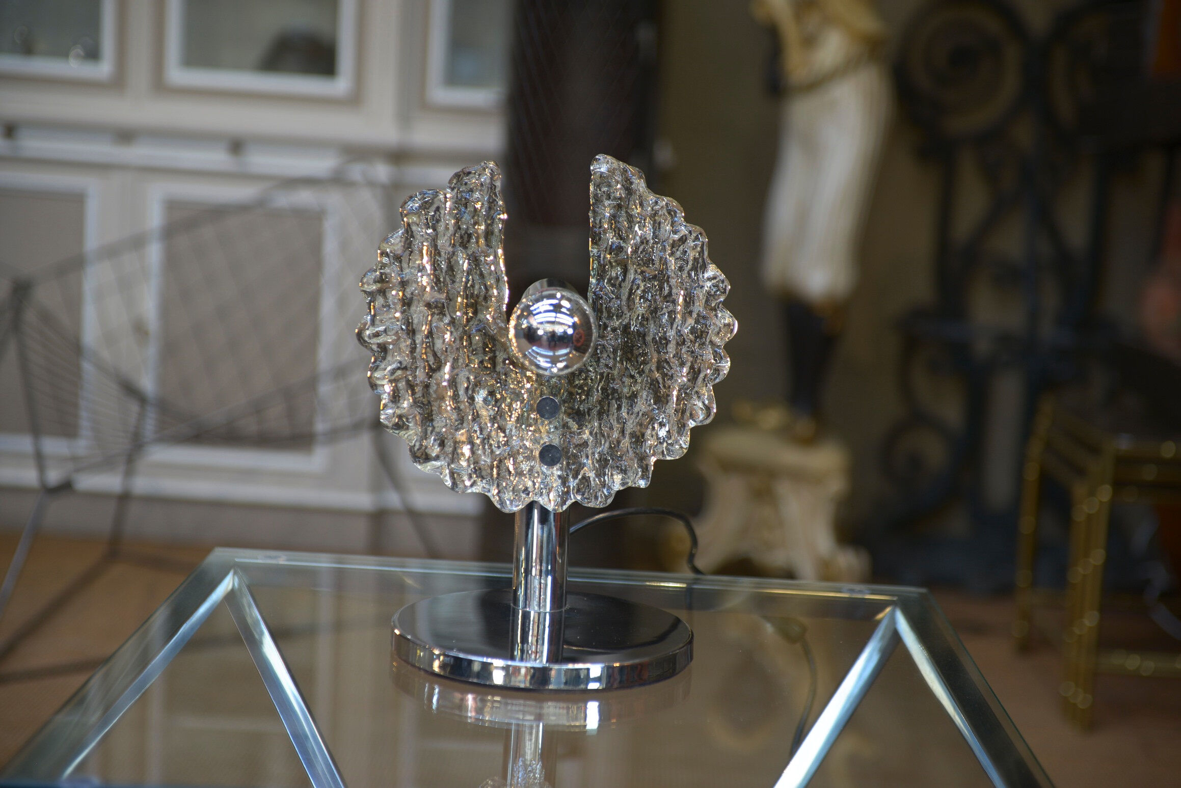 Lamp design chrome metal and glass 1970