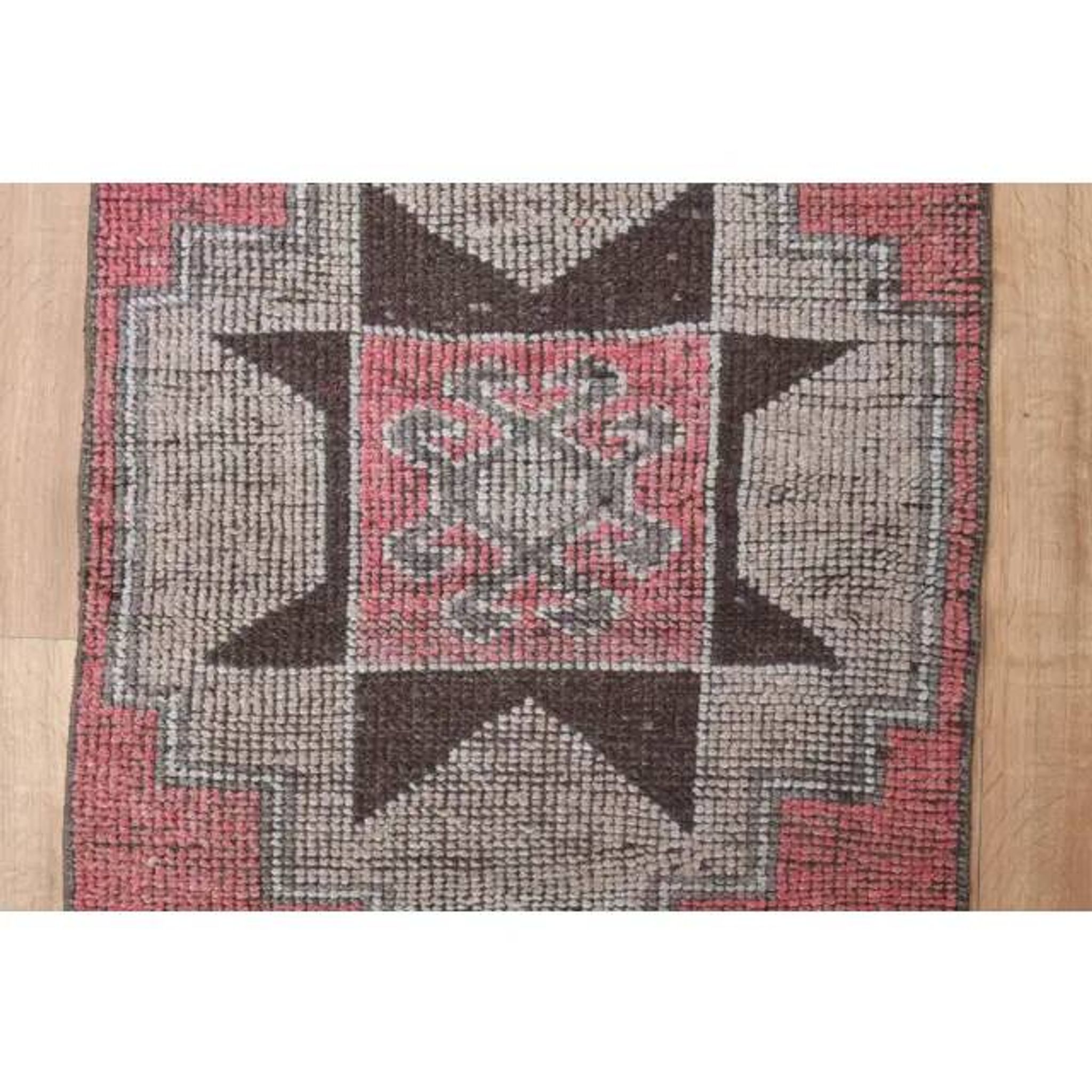 1970s Vintage Turkish Oushak Handmade Wool Cotton Pink Runner Rug 89x279