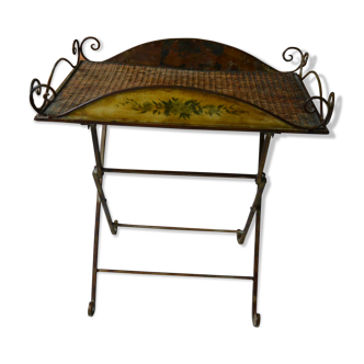 Metal and rattan folding side table