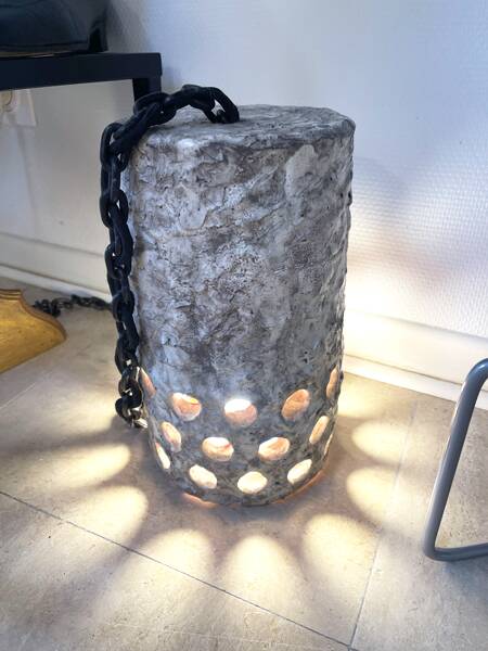 Textured and perforated ceramic pendant – Scandinavia, 1960s