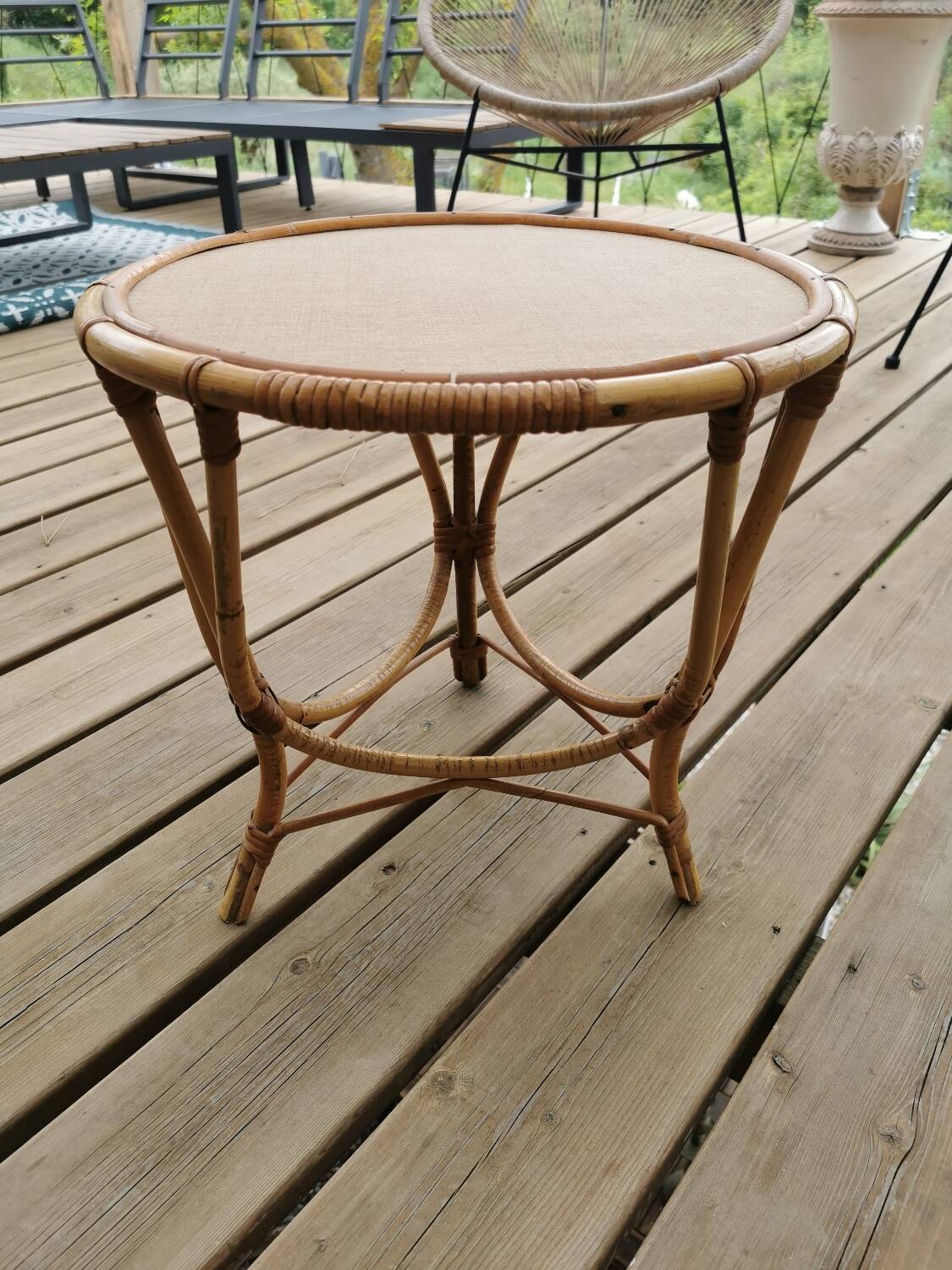 Vintage bamboo and rattan coffee table