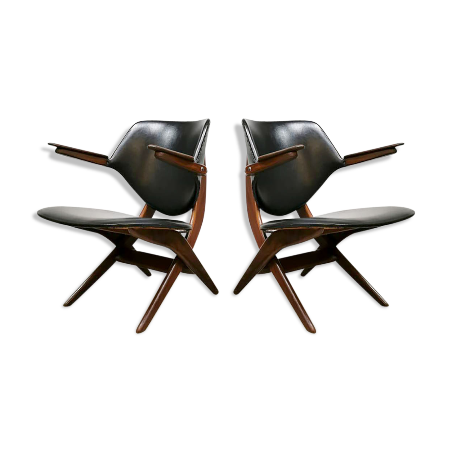 Set of 2 vintage Webe scissor Pelican armchairs by Louis van Teeffelen