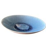 Large blue artisanal ceramic shallow dish from the 20th century.