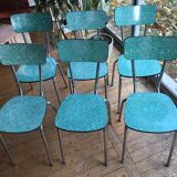 Formica vintage green table and opaline - 6 matching chairs