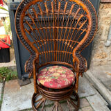 Fauteuil Emmanuelle rotin Peacock 1960