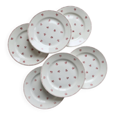 6 vintage flat plates from Nimy with red patterns.