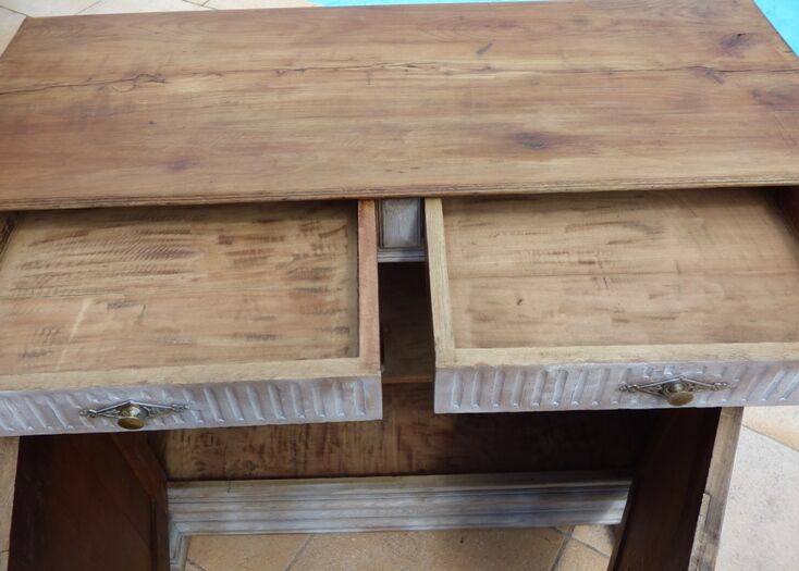 Antique low cabinet two doors two drawers in solid wood