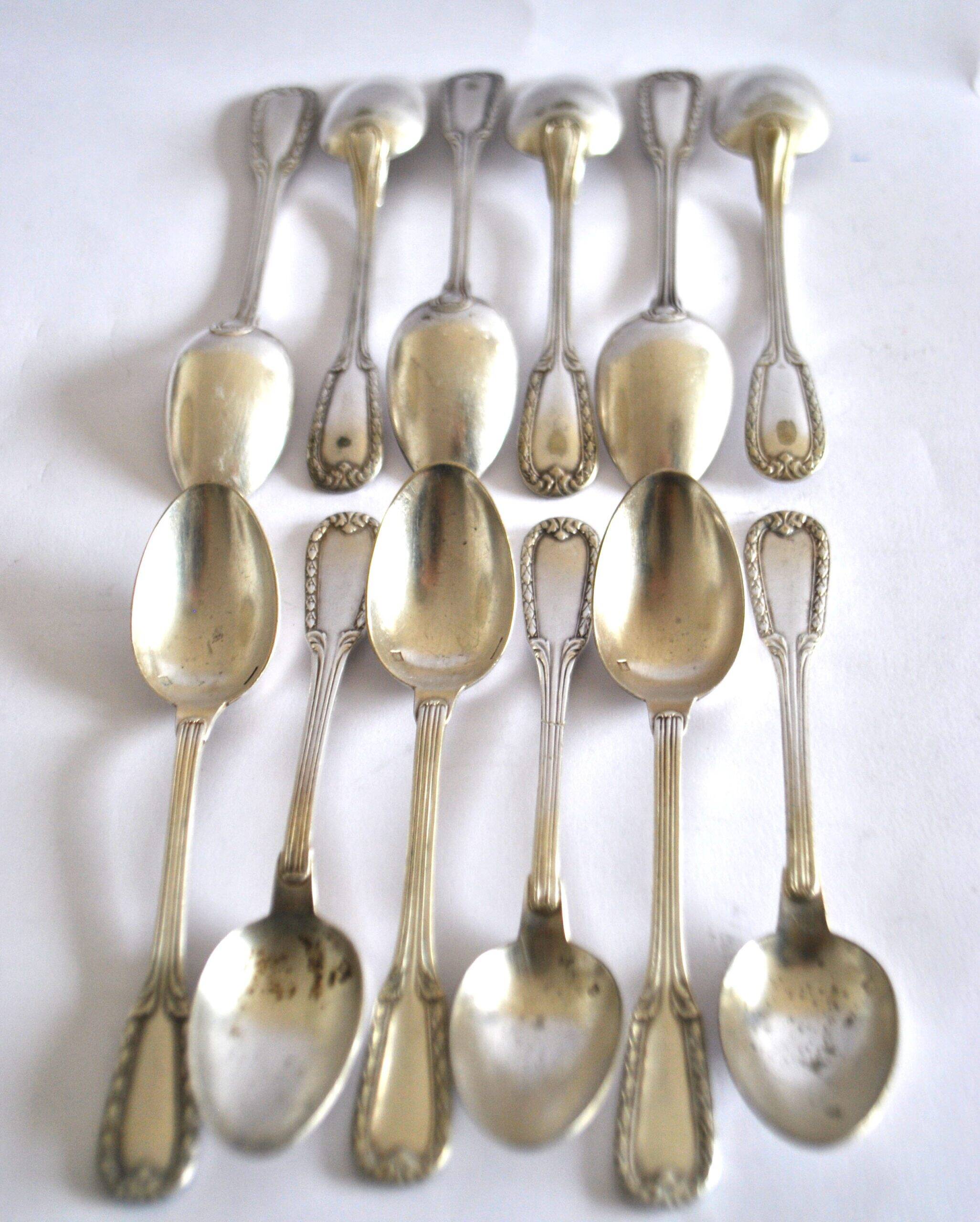 Lot of 12 classic silver-plated metal teaspoons 1900 Silversmith BOULENGER