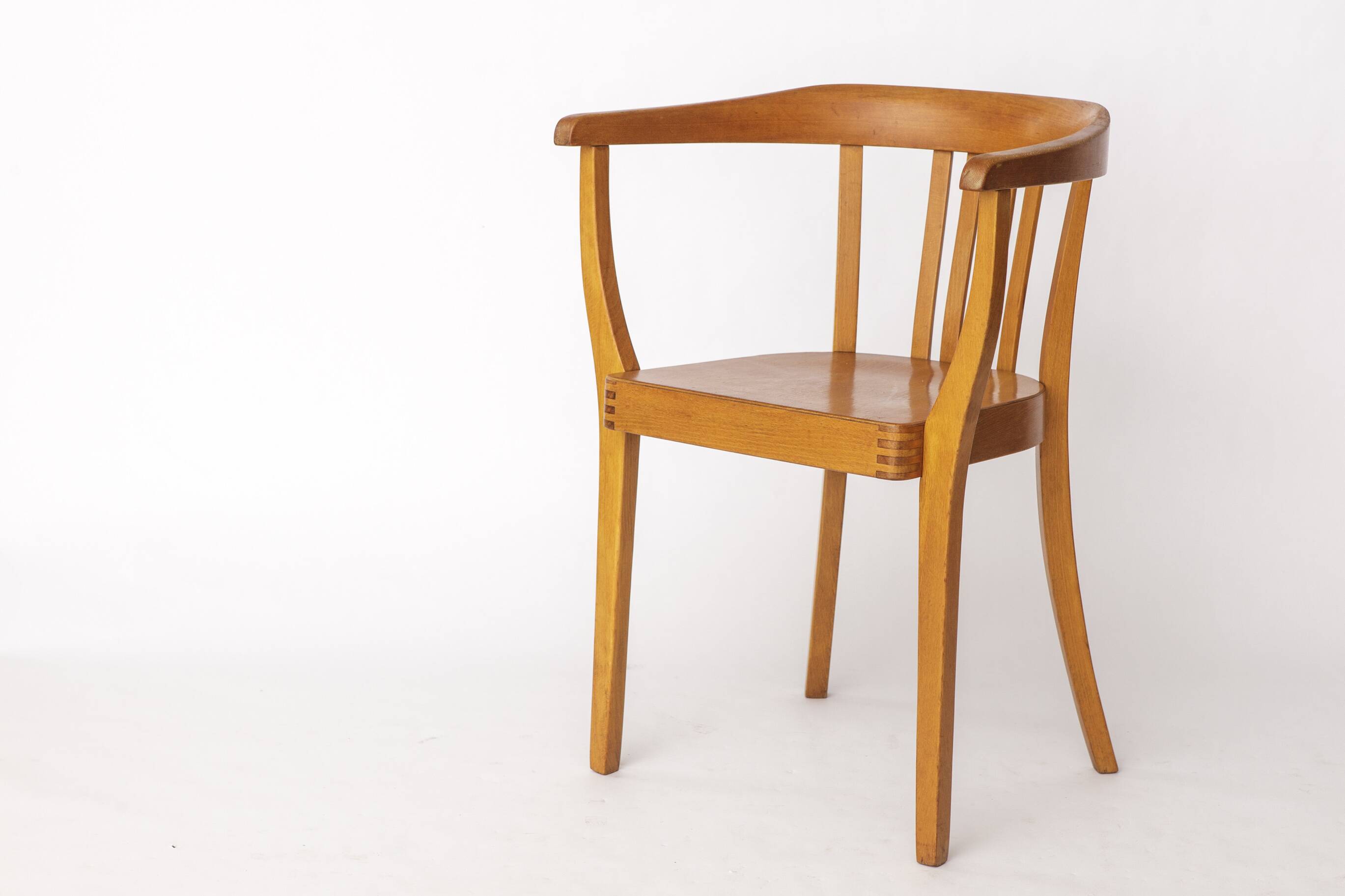 Vintage Beech Armchair – 1950s/60s German Chair – Restored Mid-Century