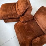 Pair 70s brown velvet armchairs